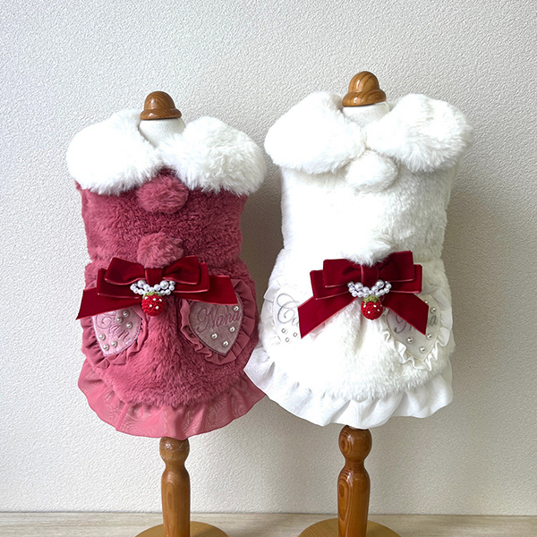 【セットがお得★ぬくぬくキャンペーン！】1152ブローチ付冬いちごファーコート(各色同サイズ2枚セット)