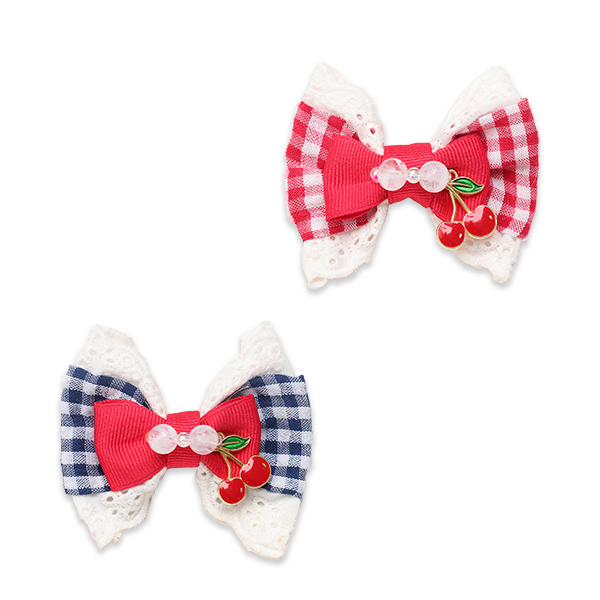 LB-333 ギンガム×チェリーバレッタリボン【2026春小売りアクセサリー】【3月入荷予定】