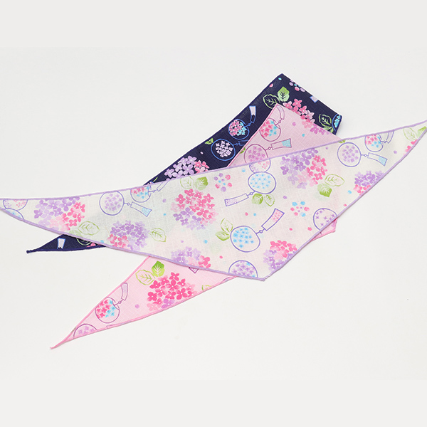 B-1082 紫陽花柄バンダナ(10枚入)【2025夏サロンアクセサリー】