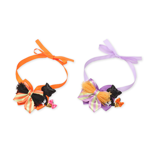 HNR-3302　黒猫ハロウィン・ネックチョーカー（結ぶタイプ）(12本入)【2024秋冬・シーズナル】【ハロウィン】【2024シーズナル】
