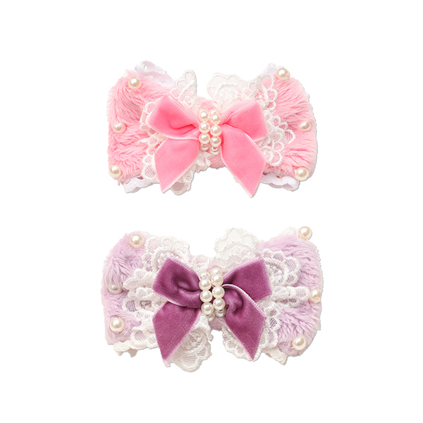 LB-324ファーデコレーションバレッタリボン【2025冬小売りアクセサリー】