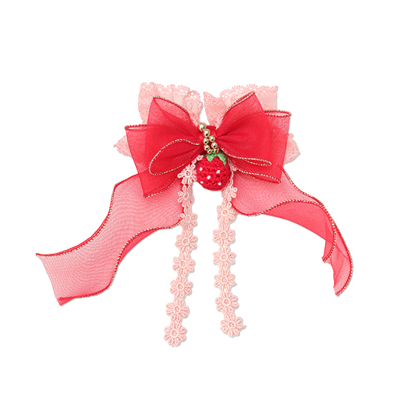 LB-322いちごオーガンジーフリルバレッタリボン【2025冬小売りアクセサリー】